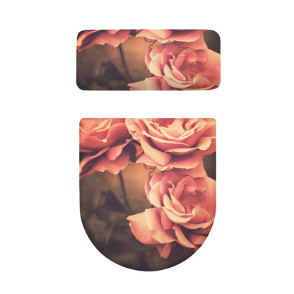 Vintage Rose Print Toilet Lid And Tank Cover Set