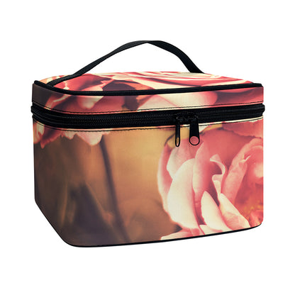 Vintage Rose Print Travel Makeup Bag