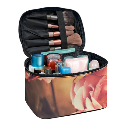 Vintage Rose Print Travel Makeup Bag