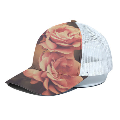 Vintage Rose Print White Mesh Trucker Cap