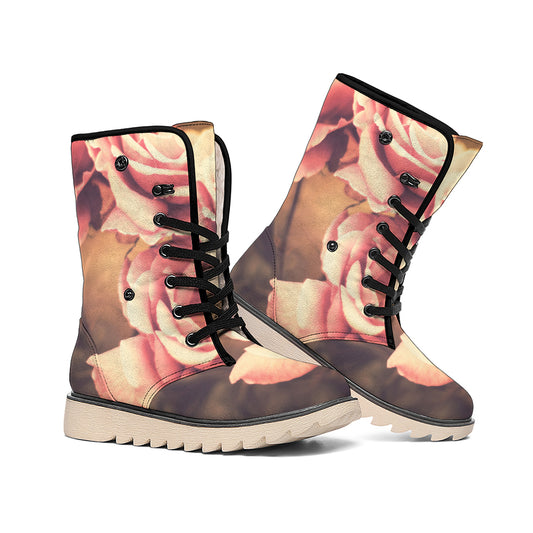 Vintage Rose Print Winter Boots