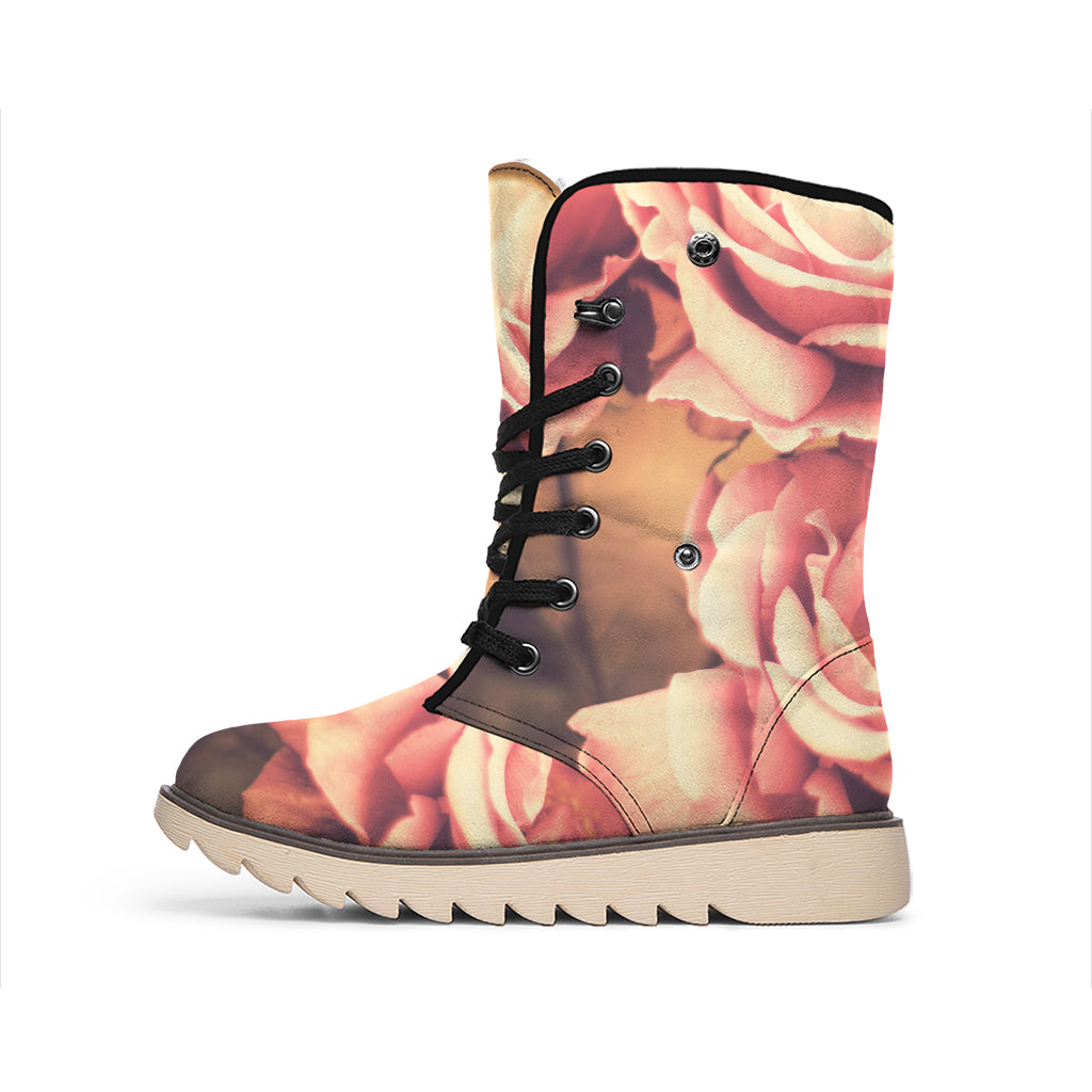 Vintage Rose Print Winter Boots