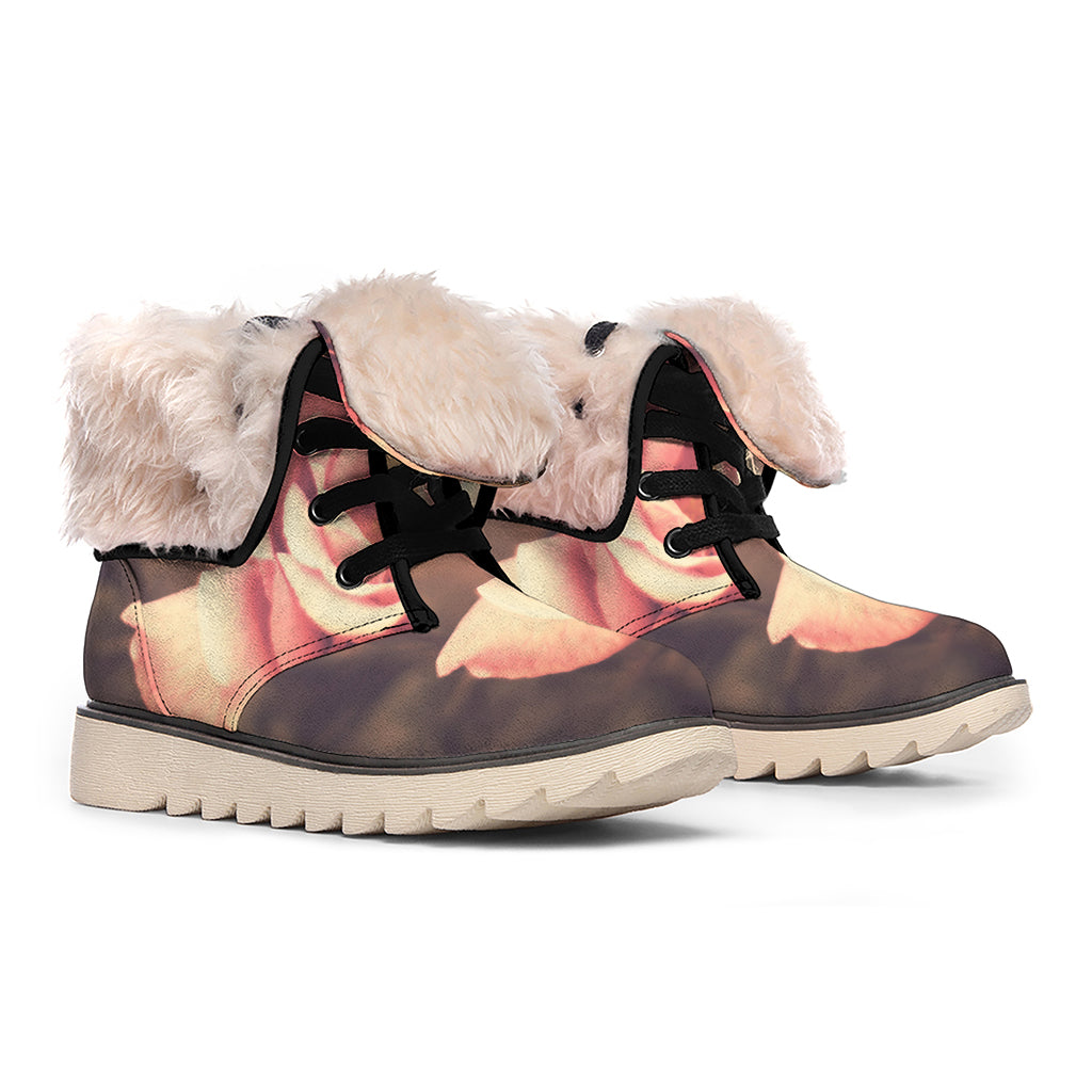 Vintage Rose Print Winter Boots