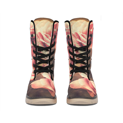 Vintage Rose Print Winter Boots