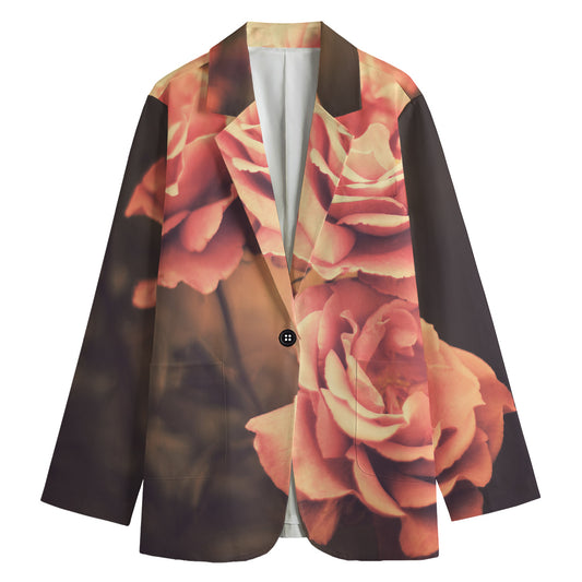 Vintage Rose Print Women's Cotton Blazer