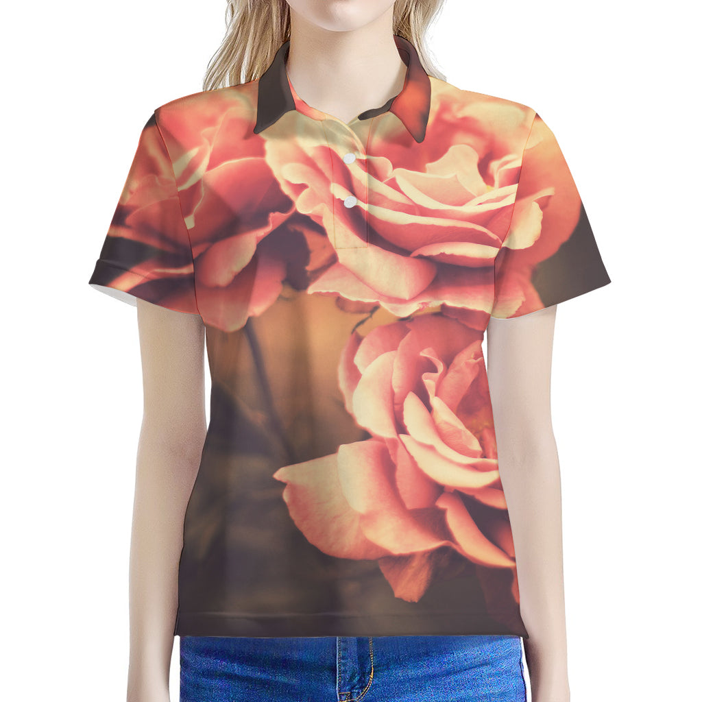 Vintage Rose Print Women's Polo Shirt