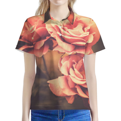 Vintage Rose Print Women's Polo Shirt
