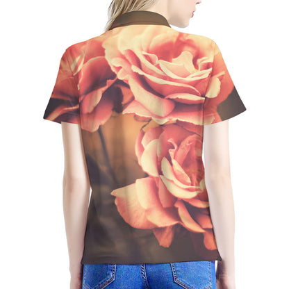Vintage Rose Print Women's Polo Shirt