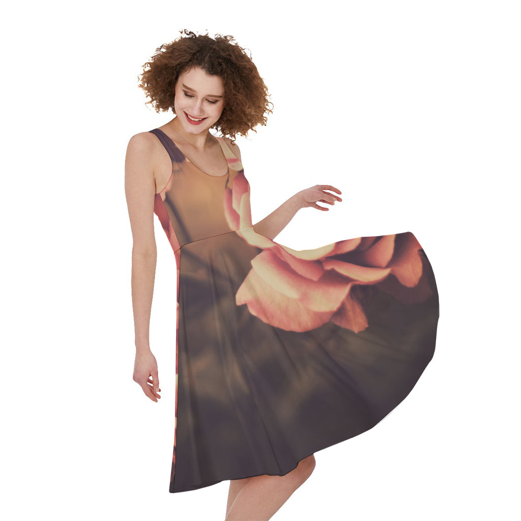 Vintage Rose Print Women's Sleeveless Dress