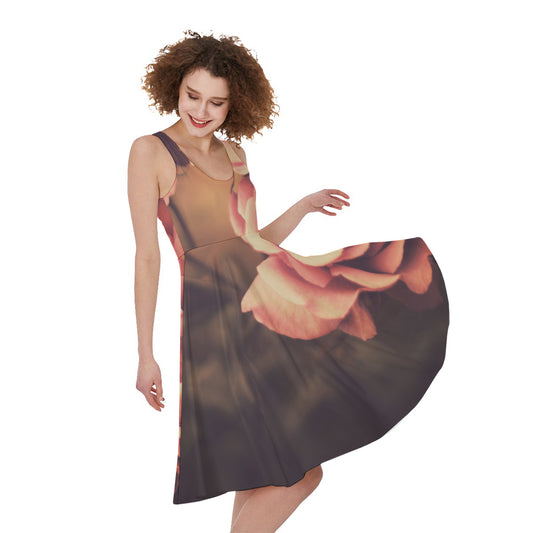 Vintage Rose Print Women's Sleeveless Dress