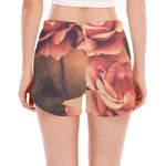 Vintage Rose Print Women's Split Running Shorts