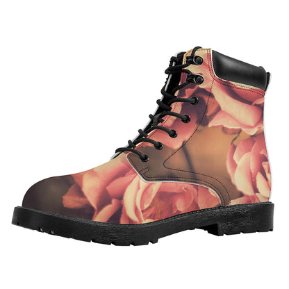 Vintage Rose Print Work Boots