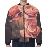 Vintage Rose Print Zip Sleeve Bomber Jacket
