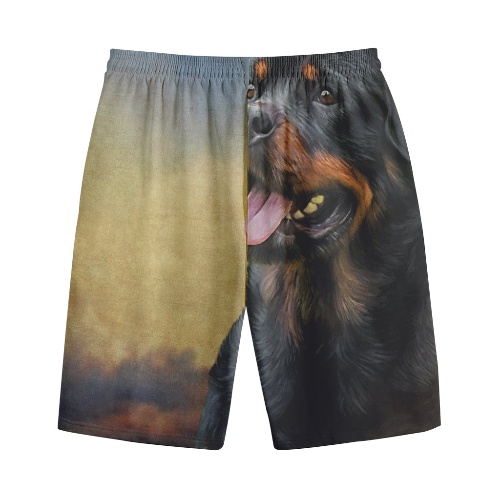 Vintage Rottweiler Portrait Print Cotton Shorts