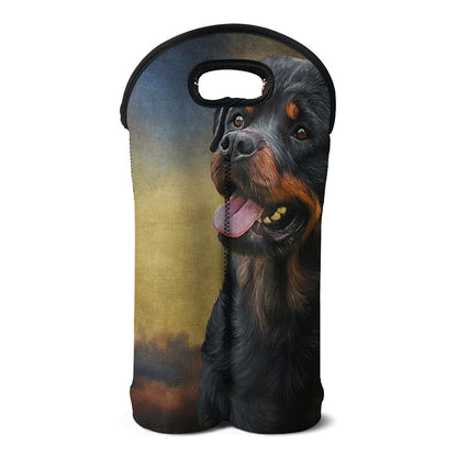 Vintage Rottweiler Portrait Print Double Neoprene Wine Tote