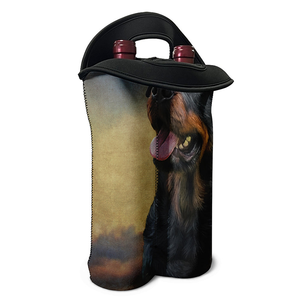 Vintage Rottweiler Portrait Print Double Neoprene Wine Tote