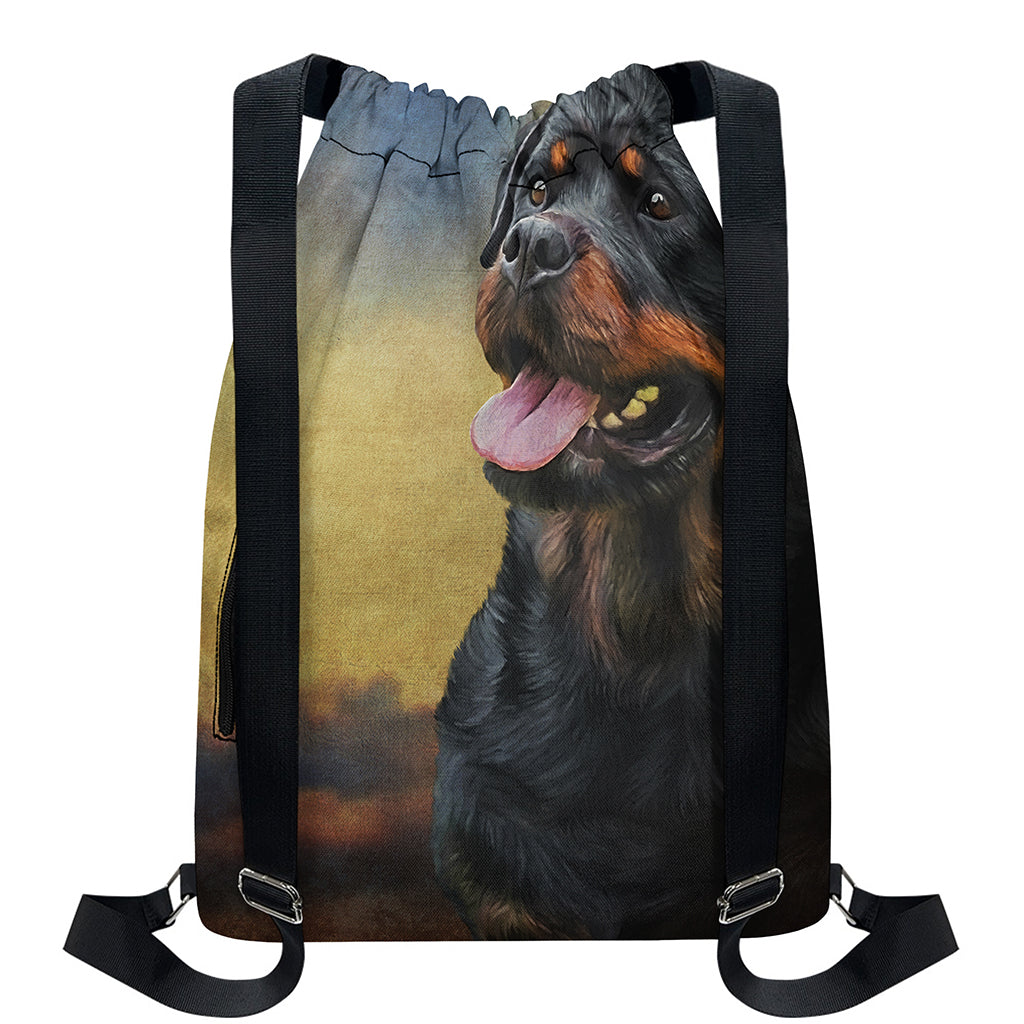 Vintage Rottweiler Portrait Print Drawstring Backpack