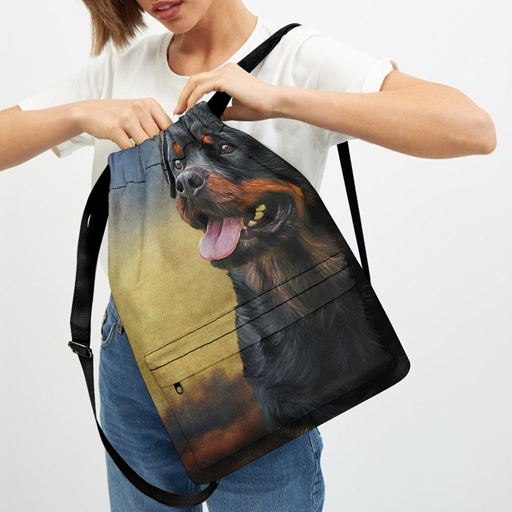 Vintage Rottweiler Portrait Print Drawstring Backpack