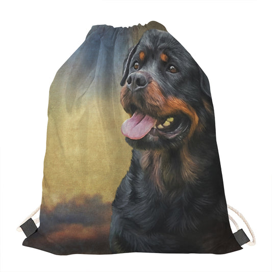 Vintage Rottweiler Portrait Print Drawstring Bag