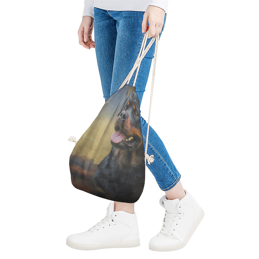 Vintage Rottweiler Portrait Print Drawstring Bag