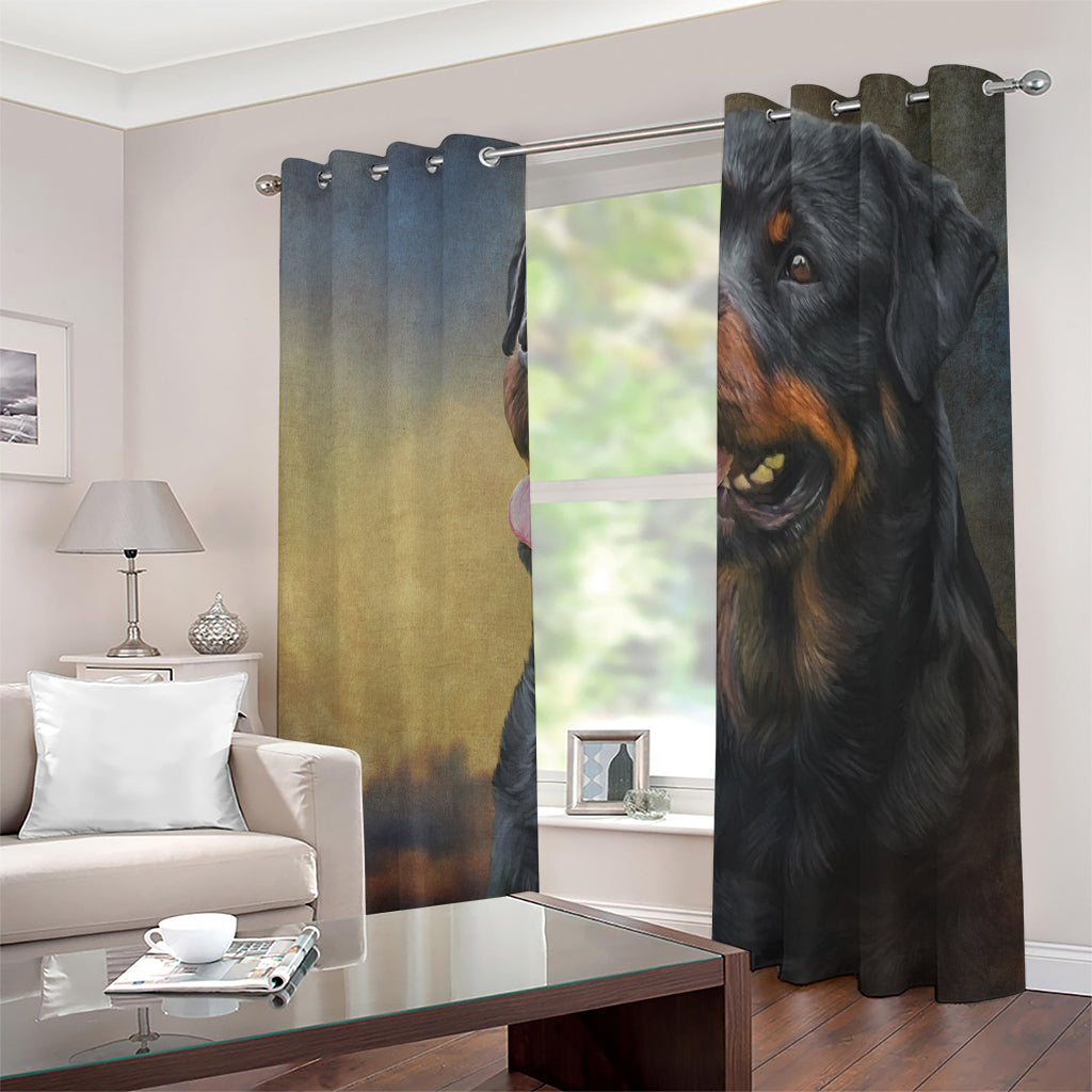 Vintage Rottweiler Portrait Print Extra Wide Grommet Curtains