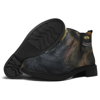 Vintage Rottweiler Portrait Print Flat Ankle Boots
