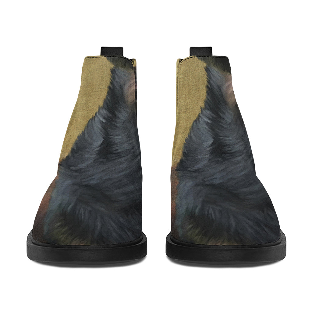 Vintage Rottweiler Portrait Print Flat Ankle Boots