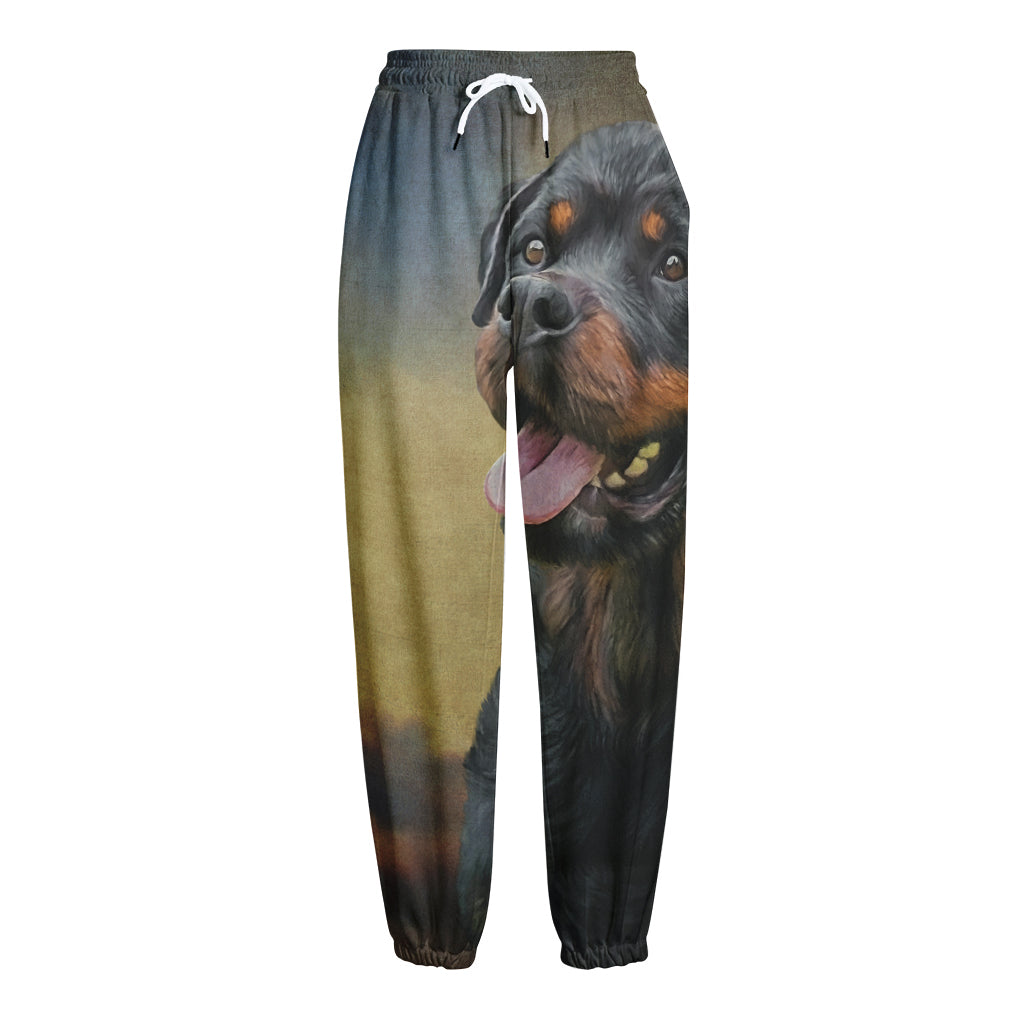 Vintage Rottweiler Portrait Print Fleece Lined Knit Pants