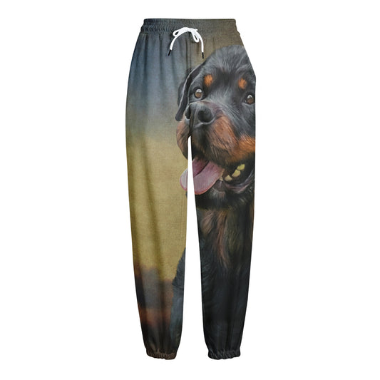 Vintage Rottweiler Portrait Print Fleece Lined Knit Pants
