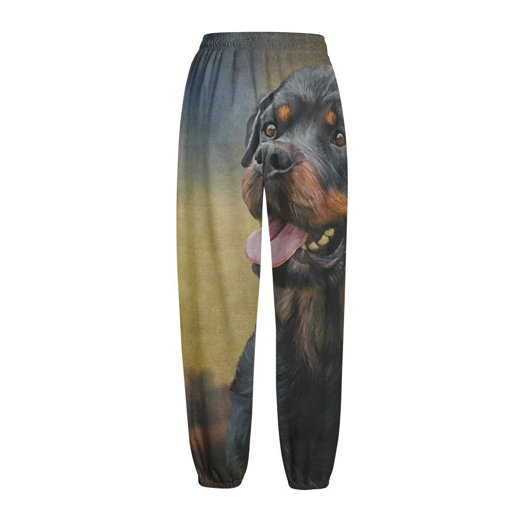 Vintage Rottweiler Portrait Print Fleece Lined Knit Pants