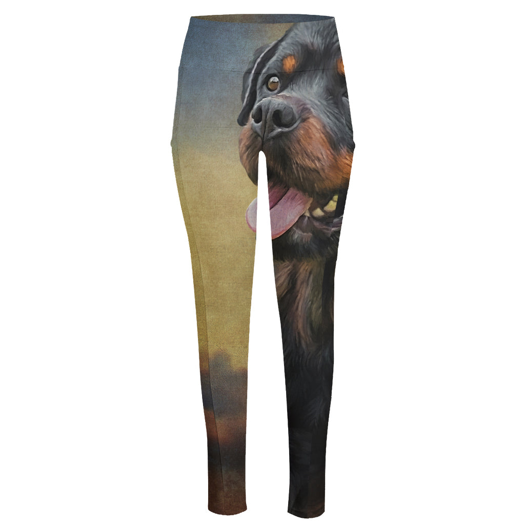 Vintage Rottweiler Portrait Print High-Waisted Pocket Leggings