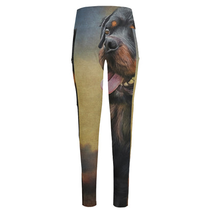 Vintage Rottweiler Portrait Print High-Waisted Pocket Leggings