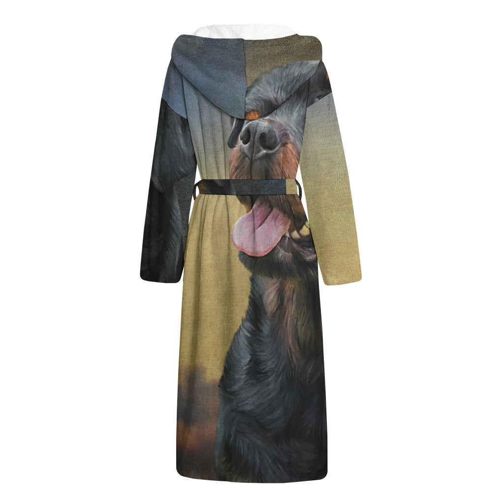 Vintage Rottweiler Portrait Print Hooded Bathrobe