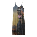 Vintage Rottweiler Portrait Print Jersey Midi Cami Dress