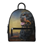 Vintage Rottweiler Portrait Print Leather Backpack