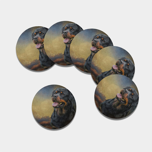 Vintage Rottweiler Portrait Print Leather Coaster Set
