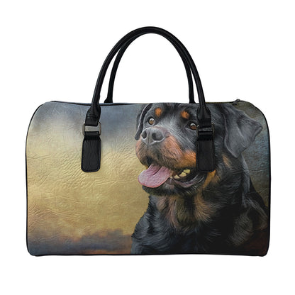 Vintage Rottweiler Portrait Print Leather Duffle Bag