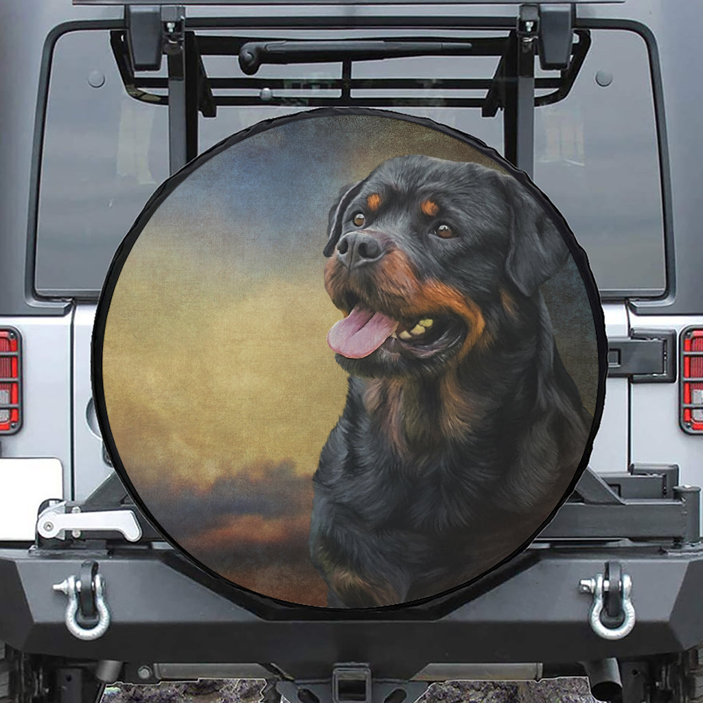Vintage Rottweiler Portrait Print Leather Spare Tire Cover
