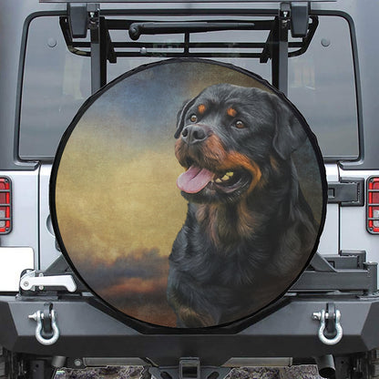 Vintage Rottweiler Portrait Print Leather Spare Tire Cover