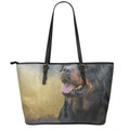 Vintage Rottweiler Portrait Print Leather Tote Bag With Zipper
