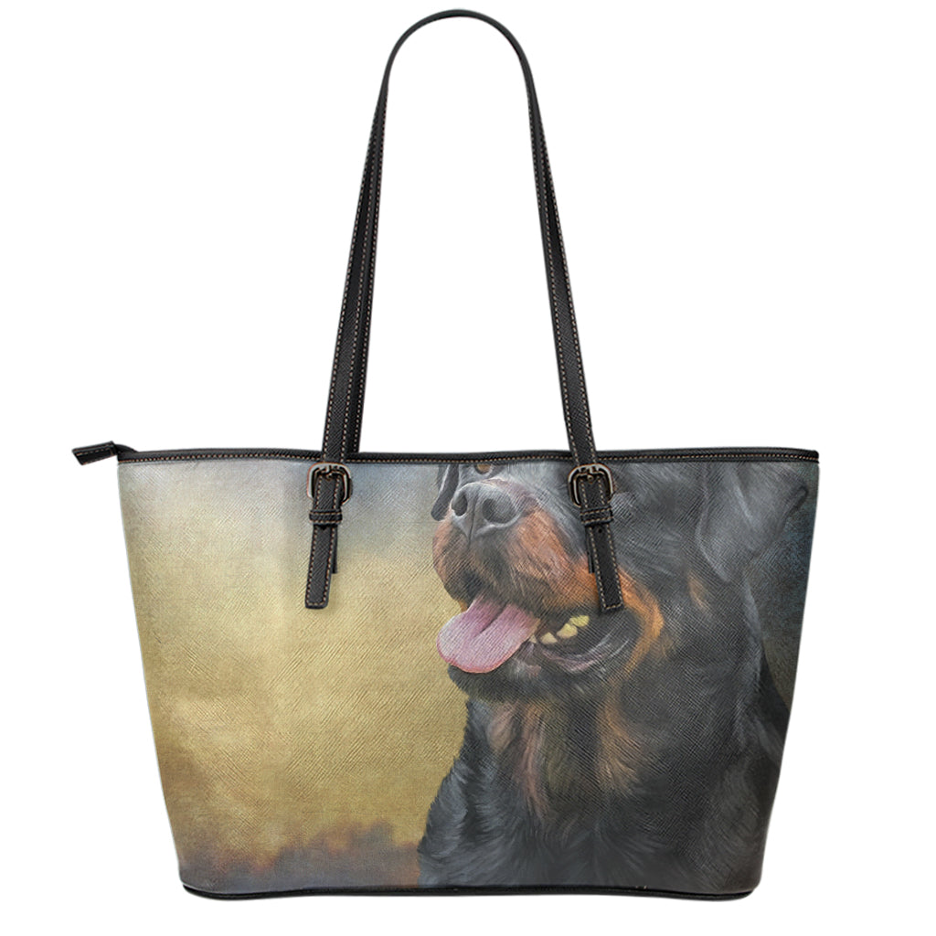 Vintage Rottweiler Portrait Print Leather Tote Bag