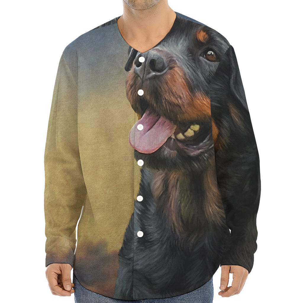 Vintage Rottweiler Portrait Print Long Sleeve Baseball Jersey