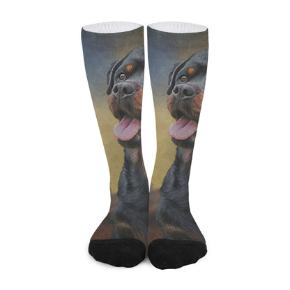 Vintage Rottweiler Portrait Print Long Socks
