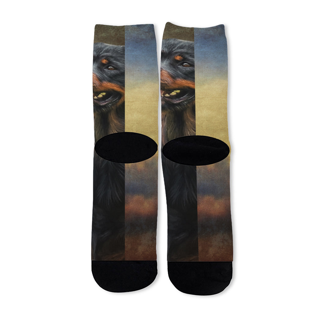 Vintage Rottweiler Portrait Print Long Socks