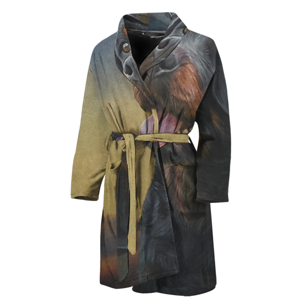 Vintage Rottweiler Portrait Print Men's Bathrobe