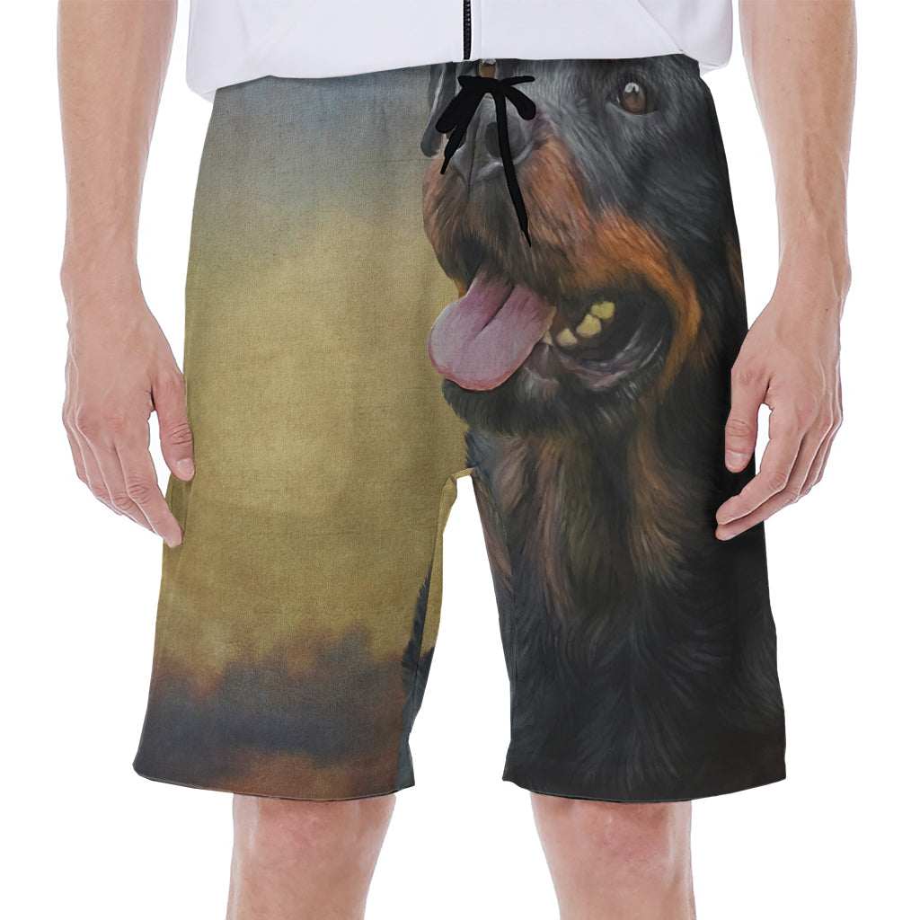 Vintage Rottweiler Portrait Print Men's Beach Shorts