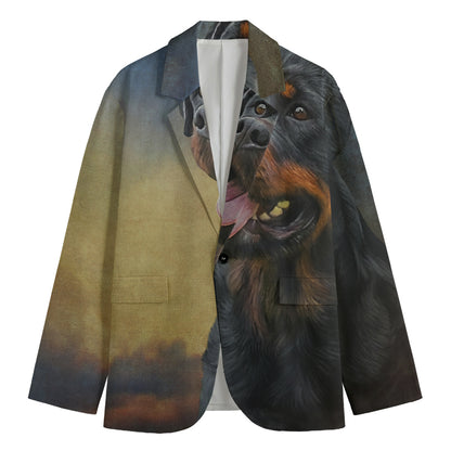 Vintage Rottweiler Portrait Print Men's Cotton Blazer