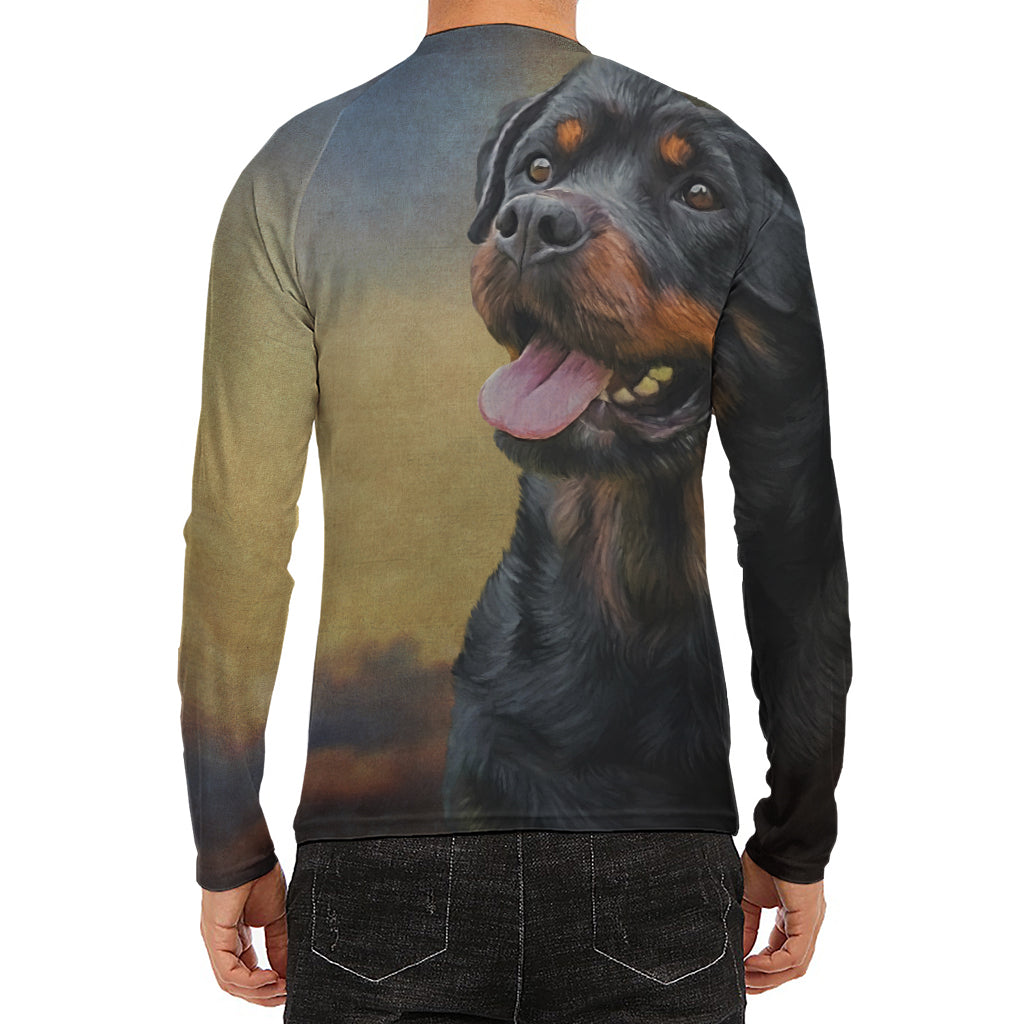 Vintage Rottweiler Portrait Print Men's Long Sleeve Rash Guard