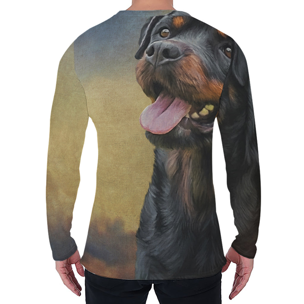 Vintage Rottweiler Portrait Print Men's Long Sleeve T-Shirt