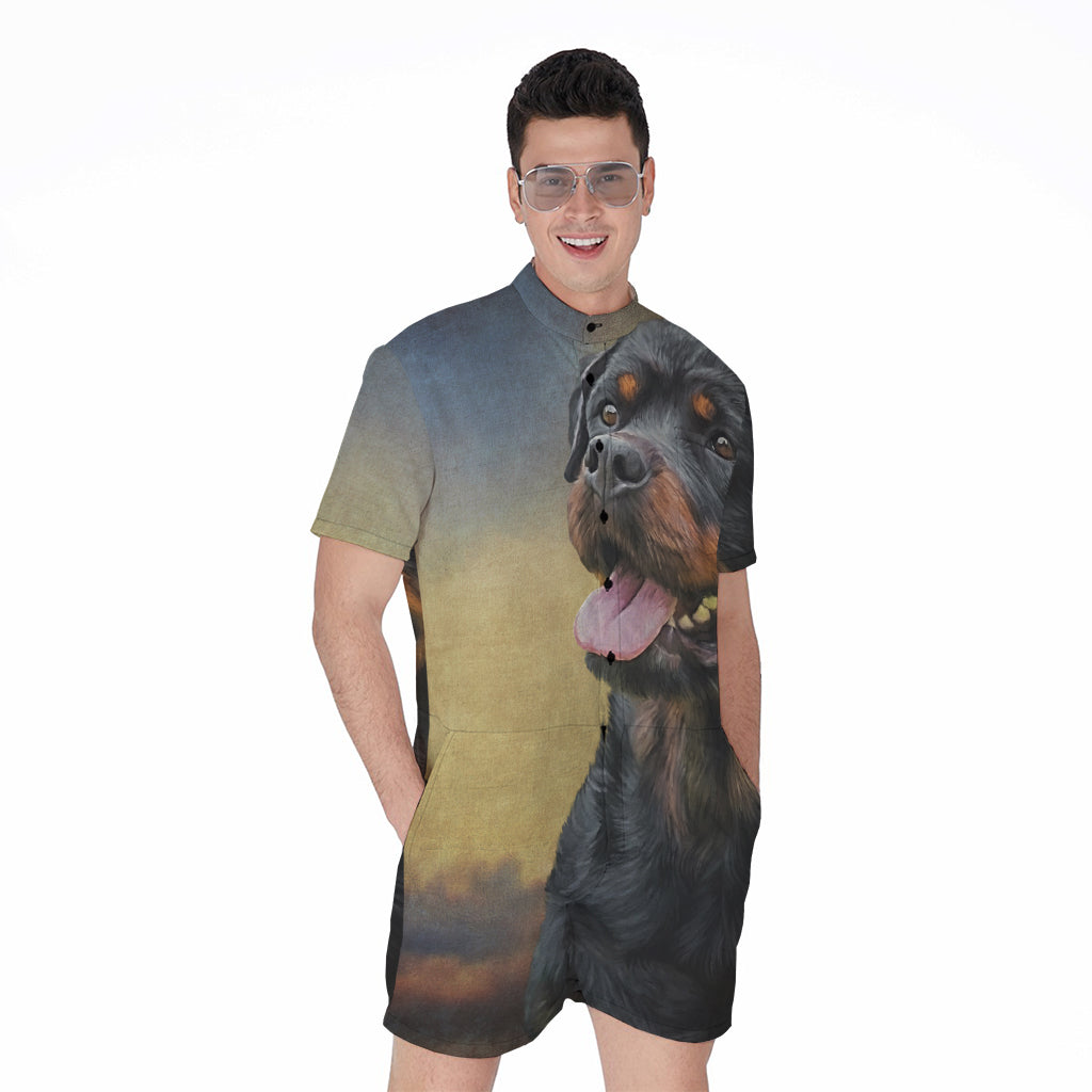 Vintage Rottweiler Portrait Print Men's Rompers